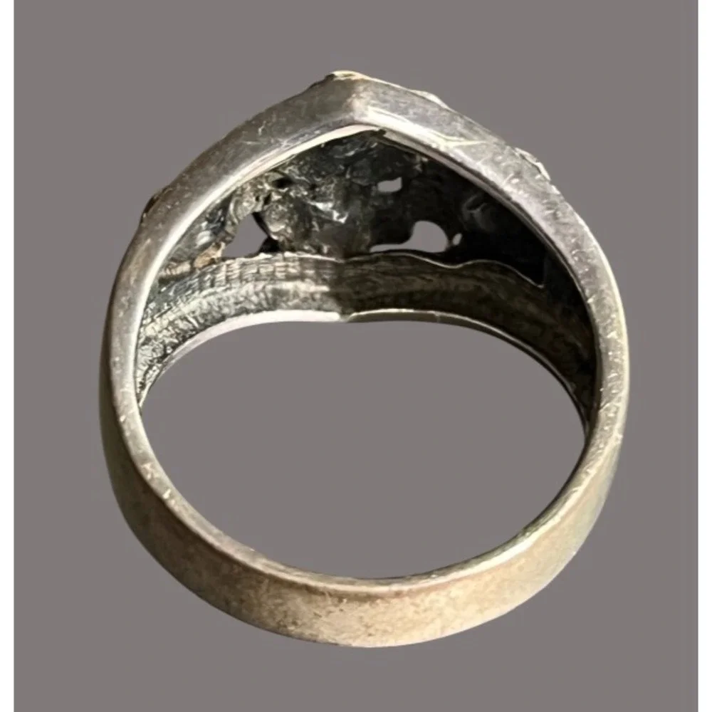 NF STERLING SILVER RING Carved/Repousse FLORAL FLOWERS Art Nouveau Style SIZE 8